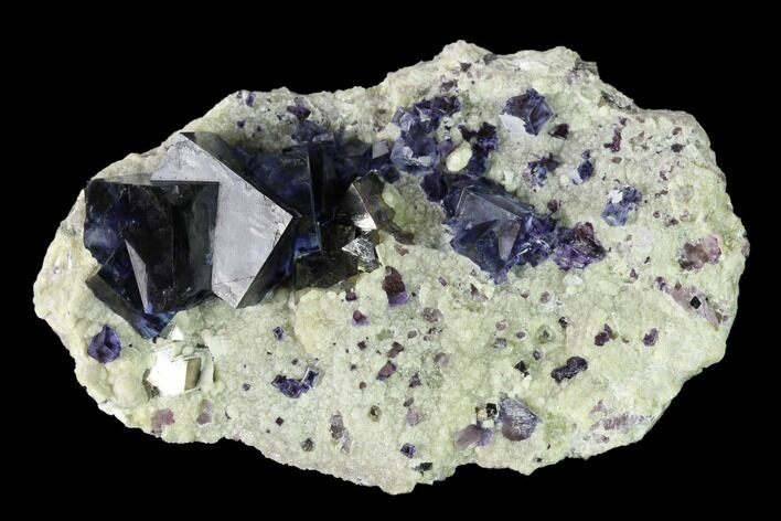 Purple-Blue Cubic Fluorite Crystals with Arsenopyrite - China #146950